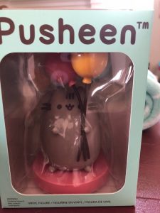 Pusheen, Cat, subscription box, blanket, tape dispenser, photo clips, slippers, water bottle