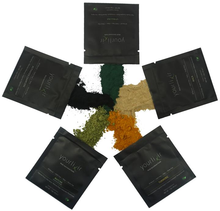 turmeric, matcha, yourlixir, charcoal, maca, spirulina